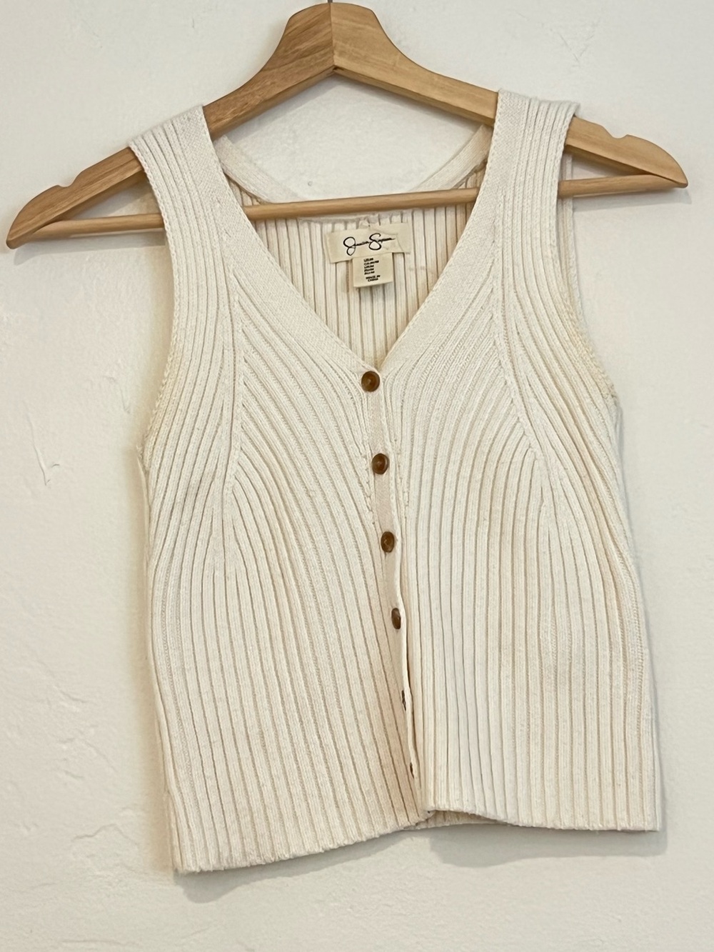 Cream Ribbed Button-Front Knit Tank Top - Picture 3 of 7